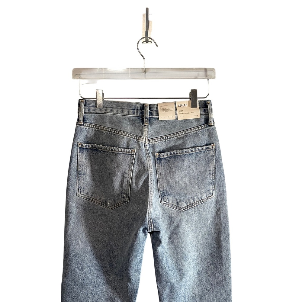 Agolde Riley Distressed High Rise Light Wash Straight Leg Jeans Size 26 NWT - Picture 10 of 12